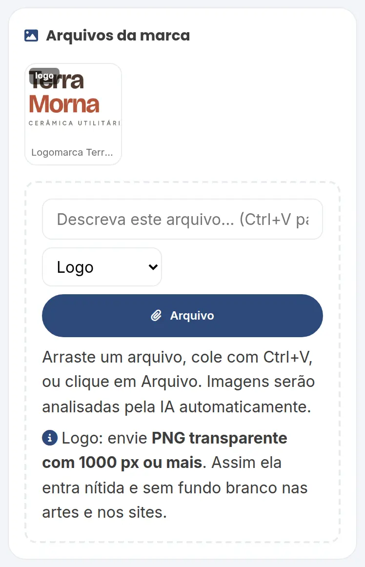 Seção Arquivos da marca com a logomarca da Terra Morna enviada na categoria Logo