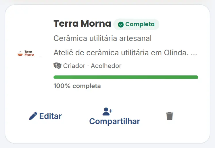 Resultado desta lição: A sua marca completa em Minhas Marcas, com público, tom de voz, cores e logomarca, pronta para gerar posts, artes e respostas no seu tom.