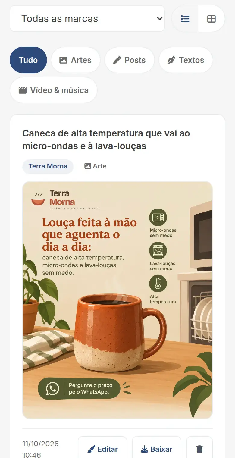 Meu Conteúdo sem filtro, com todas as marcas e tipos misturados