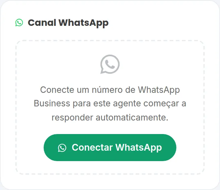 Cartão Canal WhatsApp com o aviso para conectar um número de WhatsApp Business e o botão Conectar WhatsApp