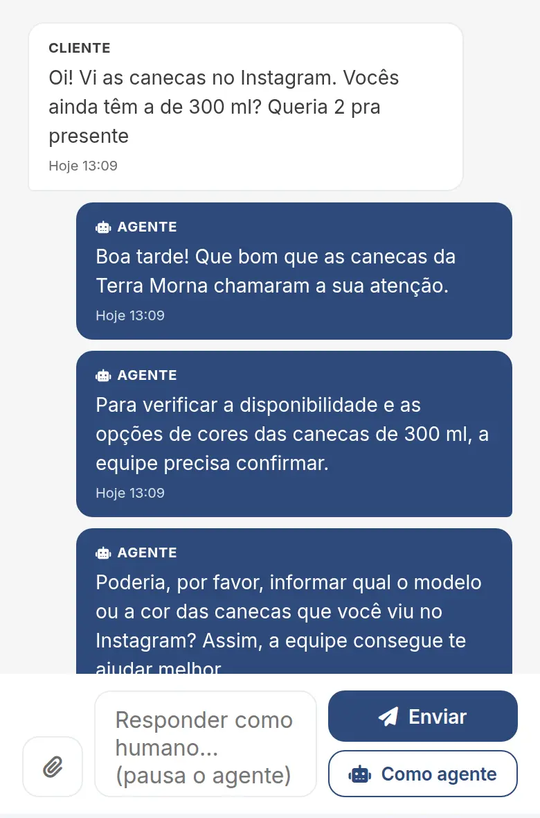 Resultado desta lição: Um agente da sua marca respondendo no WhatsApp com a sua voz, dentro das regras que você escreveu, e você vendo cada conversa e entrando quando quiser.