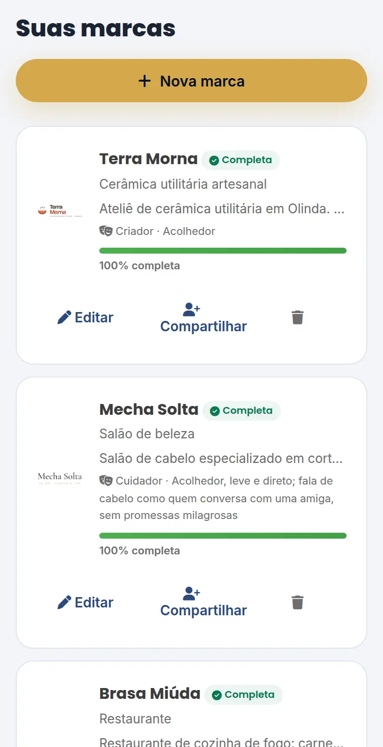 Resultado desta lição: Uma marca de cliente dentro da sua conta (ou a marca dele compartilhada com você), com o conteúdo saindo na voz certa e o cliente vendo o que você produz sem precisar da sua senha.