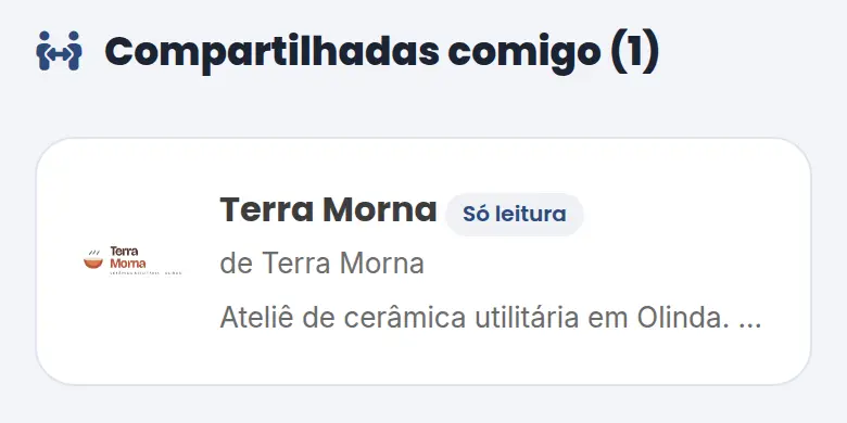 Seção Compartilhadas comigo na conta que recebeu, com o cartão da Terra Morna marcado Só leitura e a linha de quem é a dona