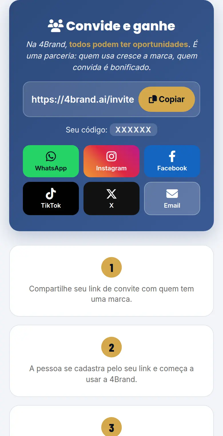 Resultado desta lição: Seu link de convite compartilhado com quem tem uma marca, seus dados de saque cadastrados e a leitura certa do que cada status da sua rede significa.